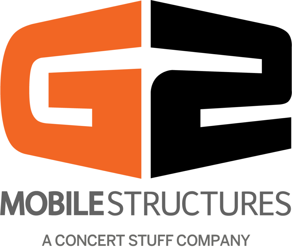 CSG branded logo of G2 Mobile Structures company in Black, Orange, and Gray