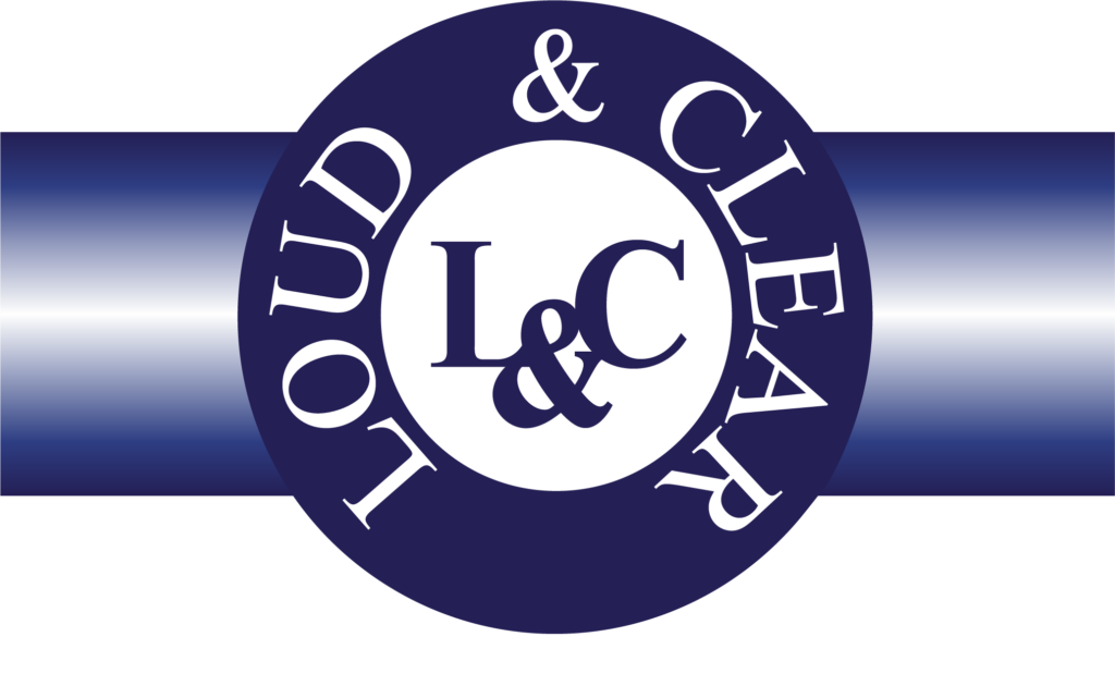 CSG branded logo of Loud and Clear company with White tagline